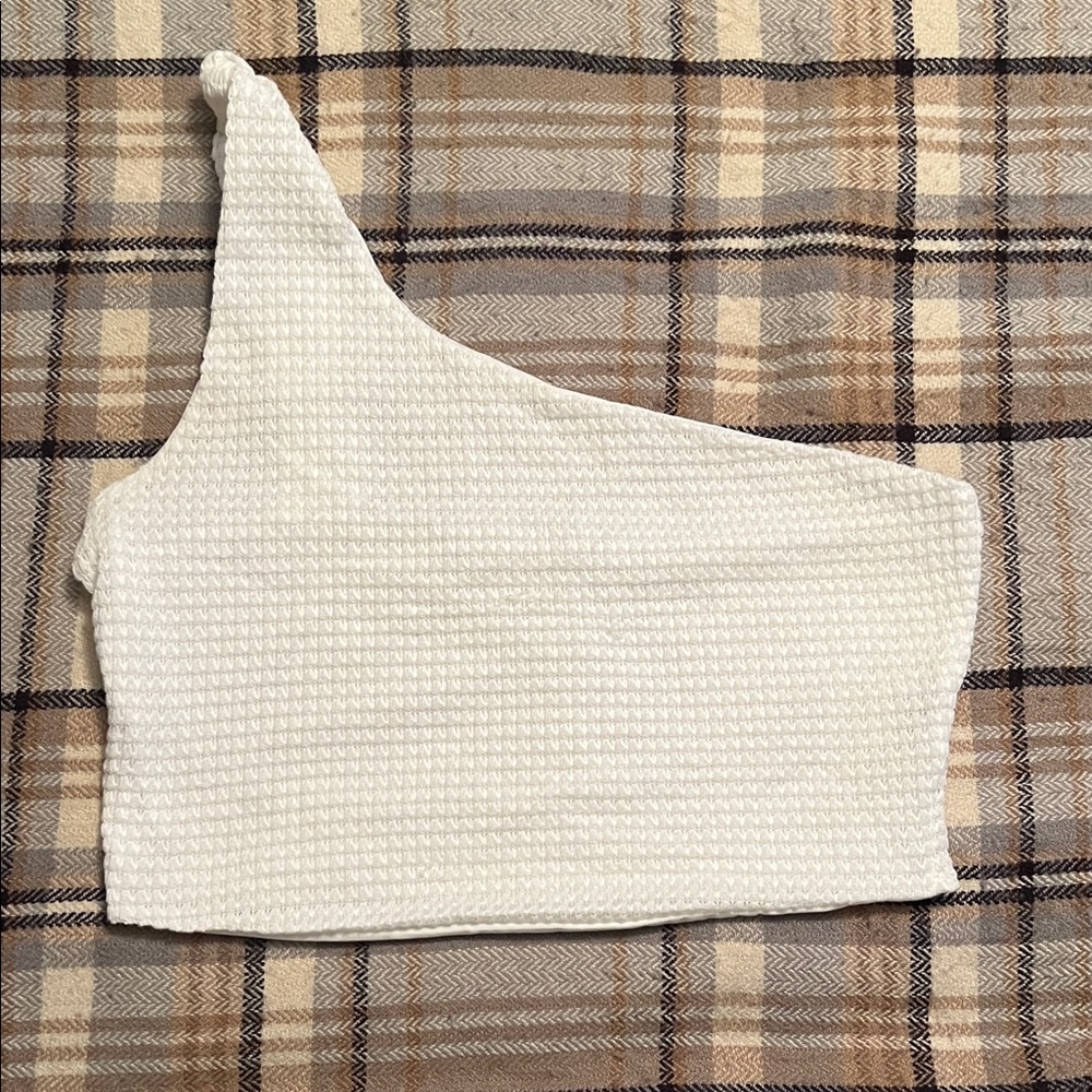 White One-Shoulder Textured Top